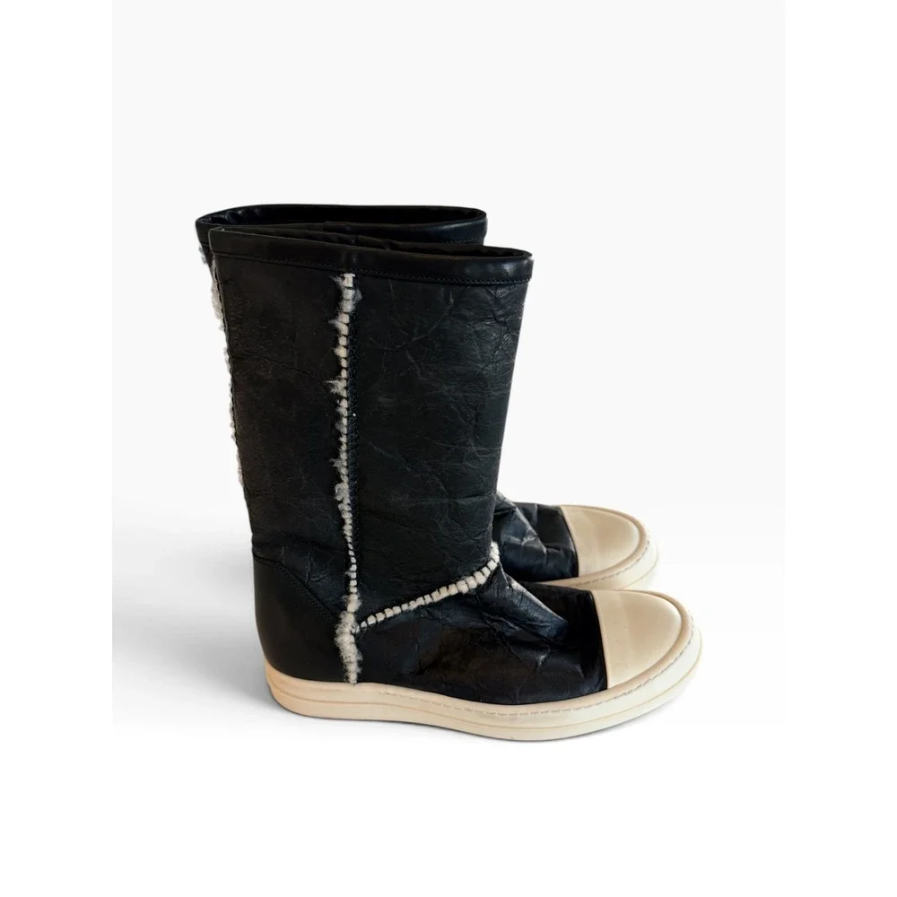 Rick Owens DRKSHDW Shearling Leather Boots Black Milk W18 3349 IT 37 US 7